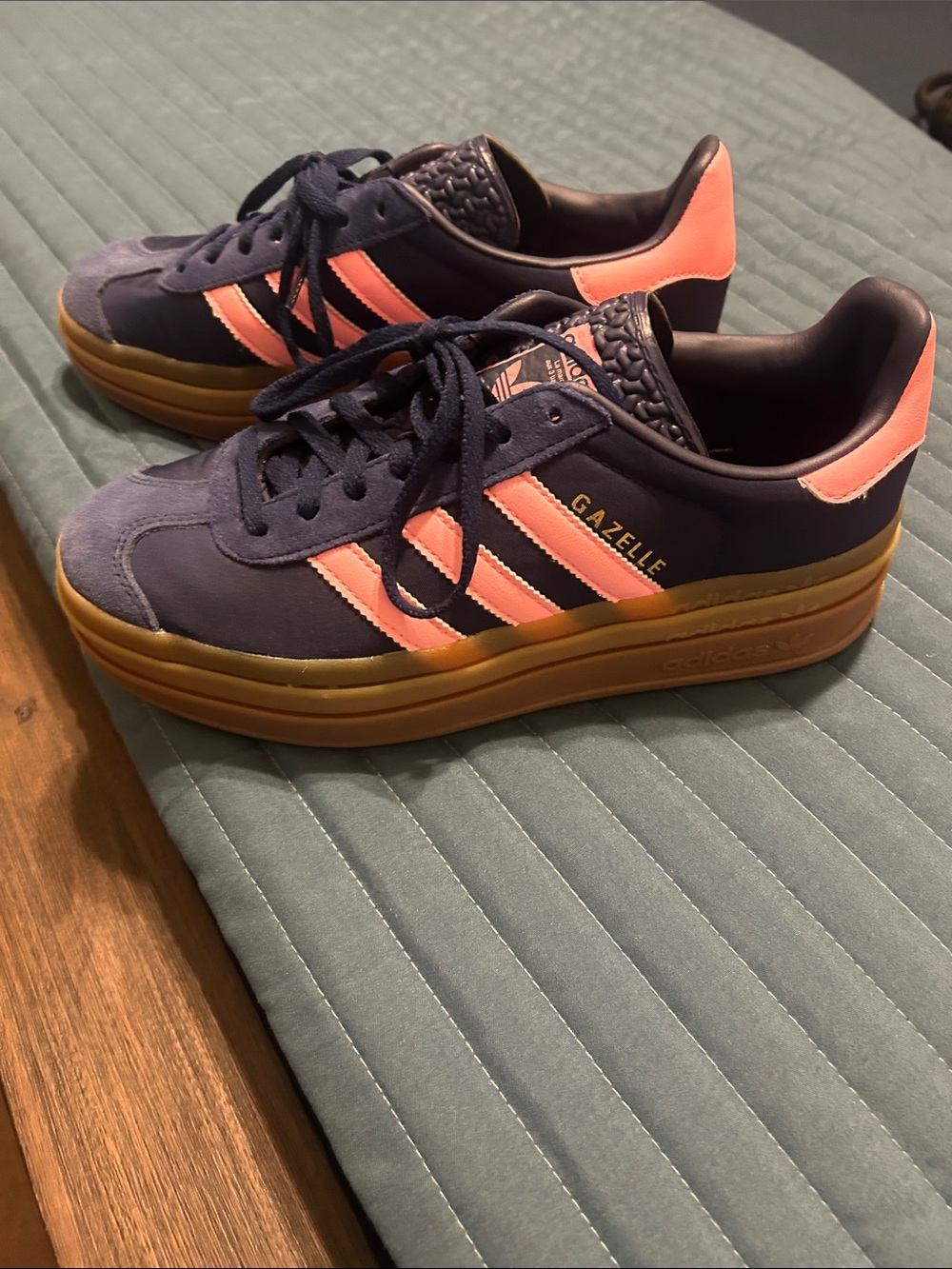 adidas Gazelle Women’s Navy and Pink Platform Sneakers